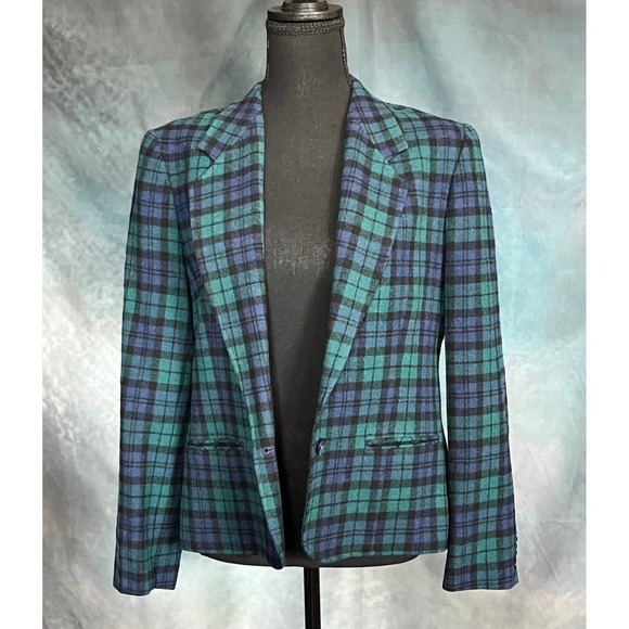 Pendleton Women's Wool Blazer Black Watch Tartan Green Blue Plaid‎ Career Office - Picture 4 of 7